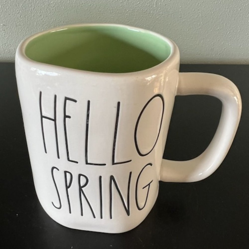 Rae Dunn HELLO SPRING Mug 18oz Magenta Artisan Green Interior Farmhouse Coffee